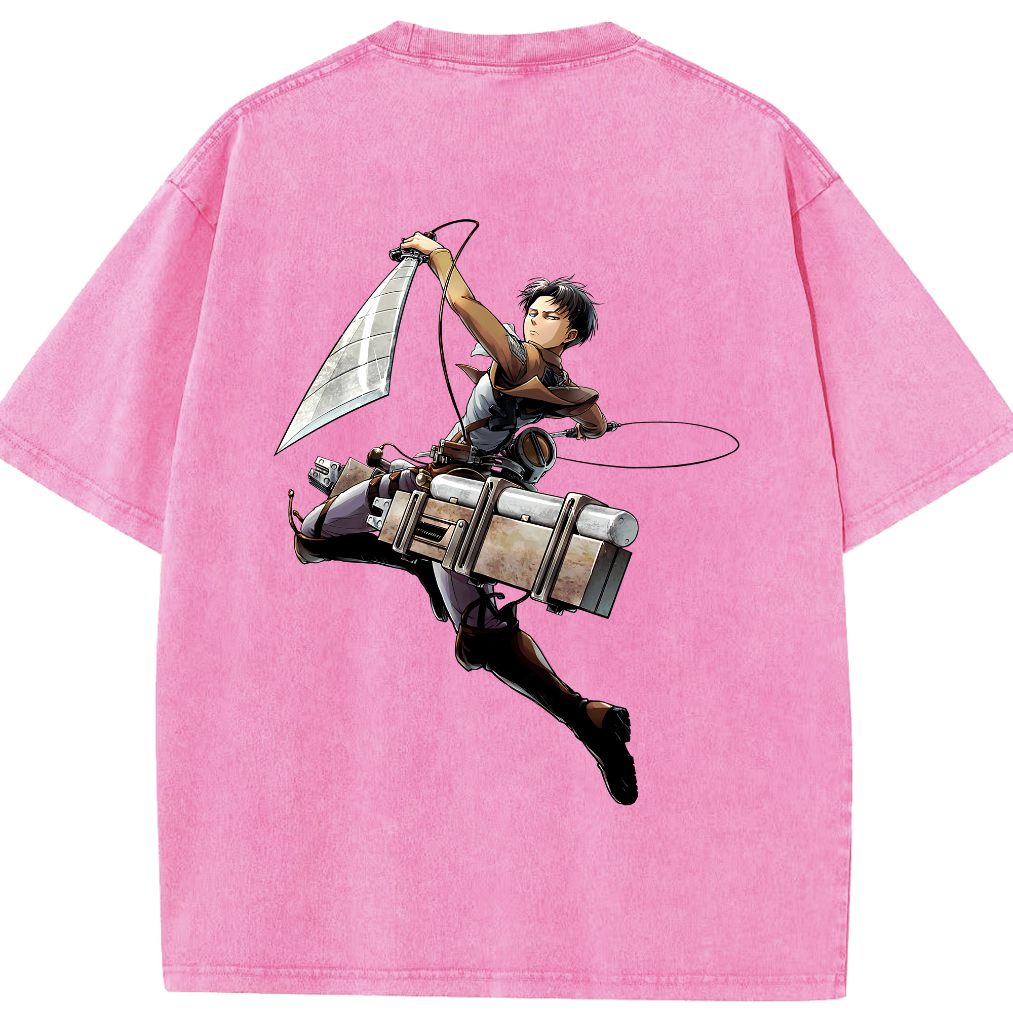 （画像用） 進撃の巨人 リヴァイ·アッカーマン Attack on Titan Levi Ackerman 綿100% ヴィンテージ風 半袖Tシャツ（背面プリント）